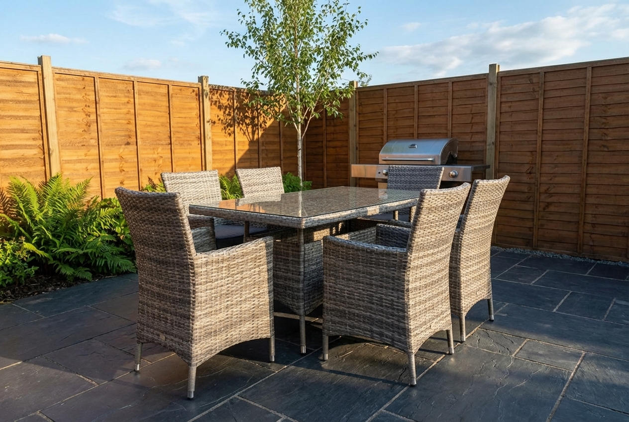 Sapcote 6 Seater Rectangular Dining Set in Grey Rattan