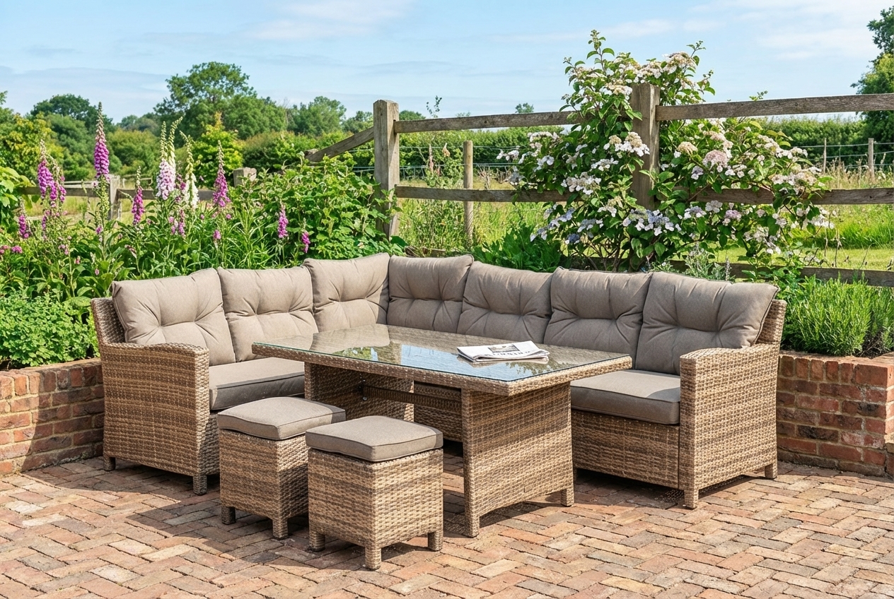 Sapcote Modular Corner Dining Set in Brown Rattan 